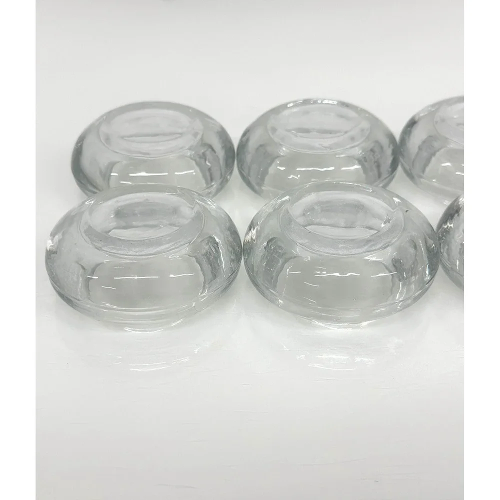Heavy Glass Round Tea Light Candle Holders Mid Century Modern Art DECO Lot of 8